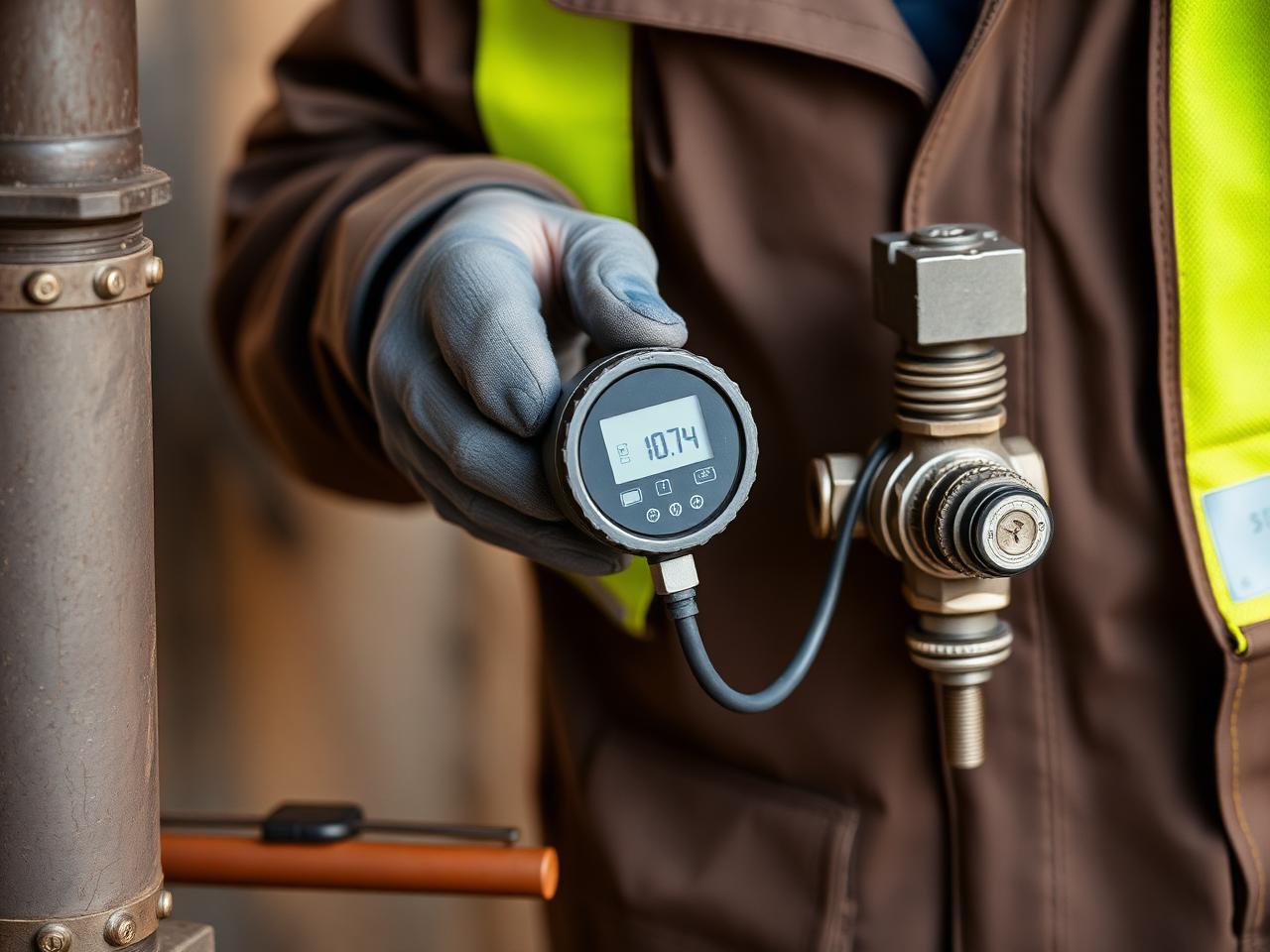 Tehnician autorizat conectând senzorul de gaze la electrovalva de pe conductă